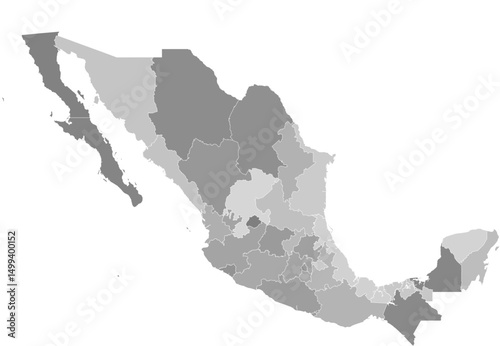 Mexico administrative vector map with level 1 region boundaries – PPT-compatible & fully editable by region
