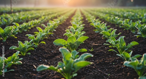  Cabbages and Lettuce Rows in Organic Farm
