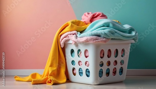 A overflowing laundry basket, overflowing with clothes , garments, basket overflow, pile