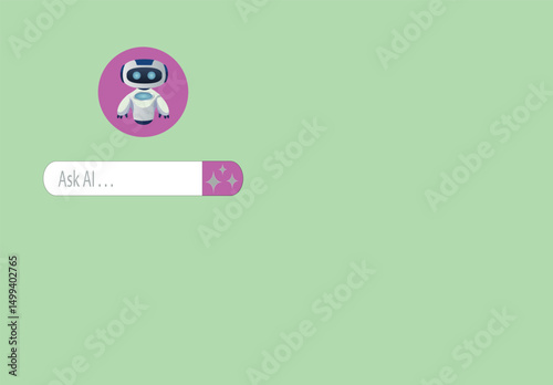 Ask AI .AI robot icon with and large input for questions and prompts.

