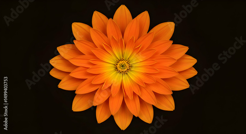Orange flower, Flower, Blossom, Symmetrical Orange Flower on Black Background