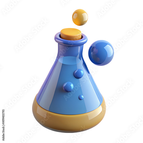 3d chemistry beaker with bubbles