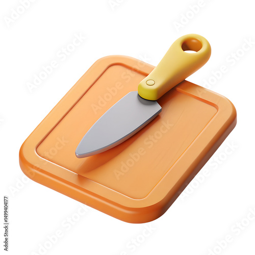 3d chopping board with knife isolated