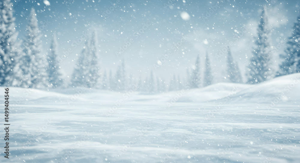 Naklejka premium Winter, Snow, Snowy, Snowy Winter Landscape with Falling Snow