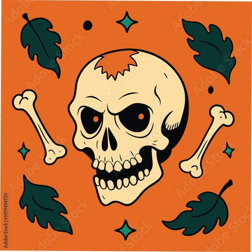 Creepy hand drawn skulls and bones grunge Halloween style vector illustration