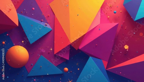Abstract geometric shapes, vibrant colors, modern style, illustration, texture