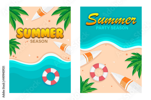 Summer Season Party Vector Flyer Designs Set. Poster Designs For Beach Party
