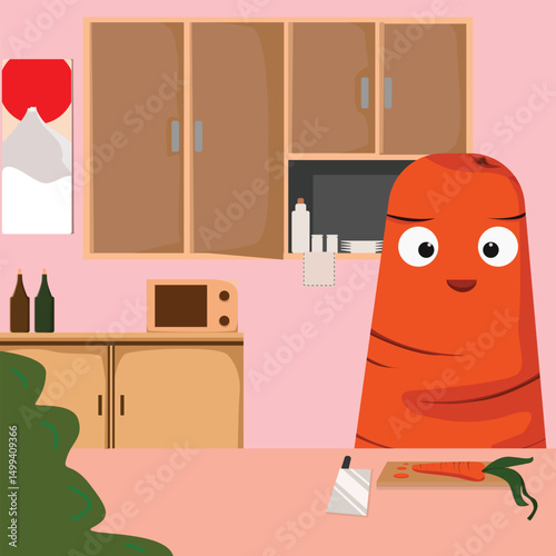 Illustration of the carrot in the kitchen with japanese style.
