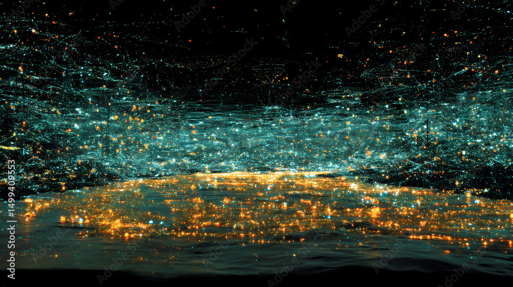 Naklejka premium Vibrant Night Sky Over a Glowing City with Star-Like Lights