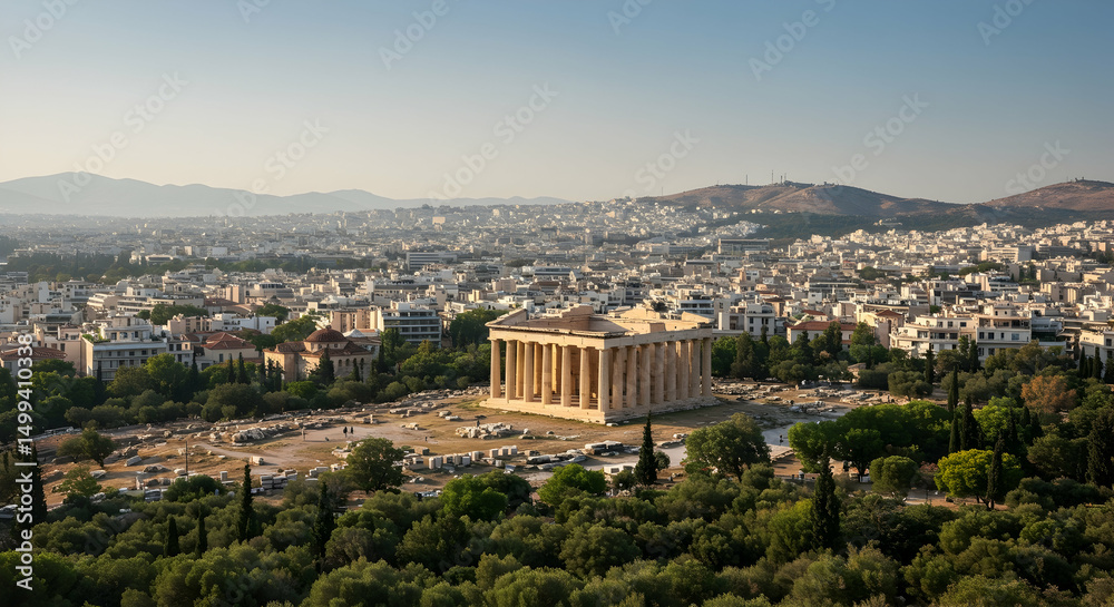 Naklejka premium Athens, Greece, Temple of hephaestus, Temple of Hephaestus and Athens cityscape