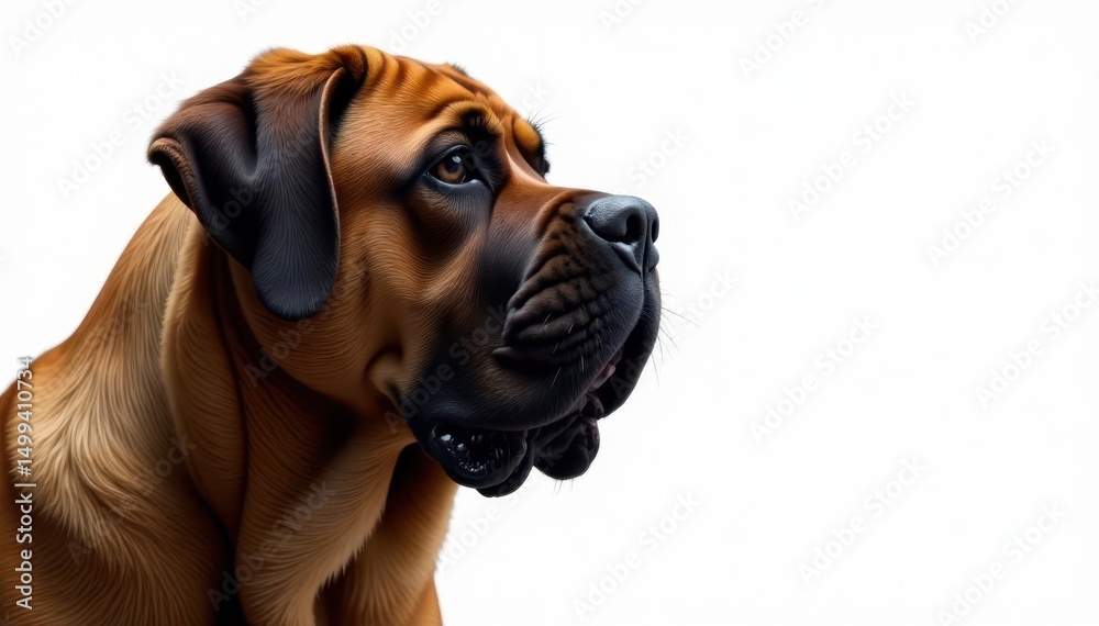 Imposing mastiff, head tilt, pure white backdrop, canine photography, white, animal photography Imposing mastiff, head tilt, pure white backdrop, canine photography, white, animal photography