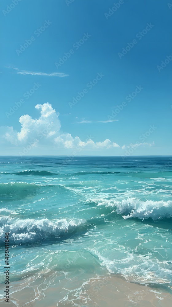 Fototapeta premium Tropical summer beach with blue sky and ocean waves