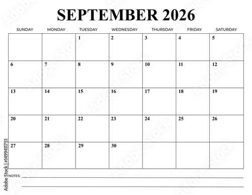 Monthly Calendar Vector Design 2026