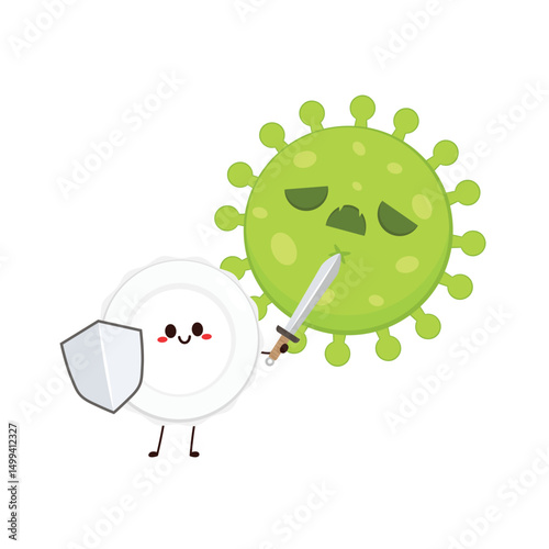 Cartoon coronavirus. Bacteria character vector. Covid 19 virus. White blood cell and bacteria character design. White blood cell on white background. 