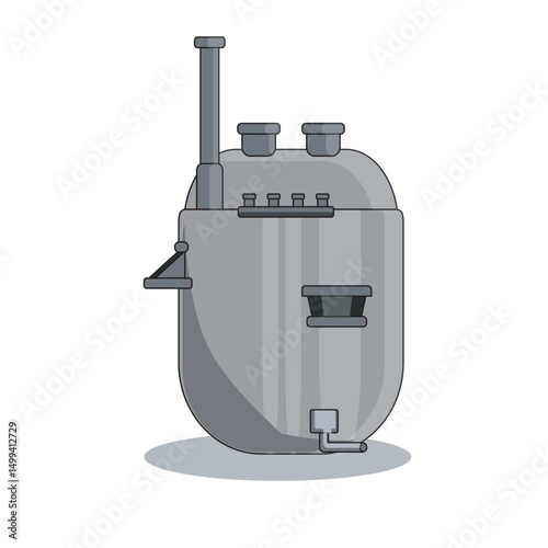 Industrial chemical reactor vessel used in manufacturing and processing applications. Ideal for mixing, reaction, and containment of various substances under controlled conditions.
