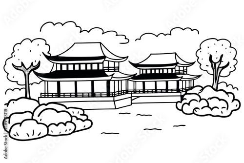 Set of Chinese Temples and Traditional Buildings Vector Design. 一套中國寺廟和傳統建築向量設計。