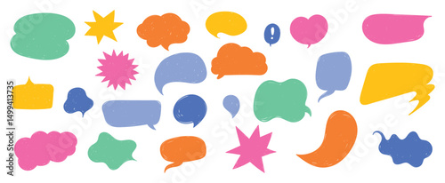 Set of hand-drawn speech bubbles. Speech balloon, frames, stylish, handwritten, doodle	