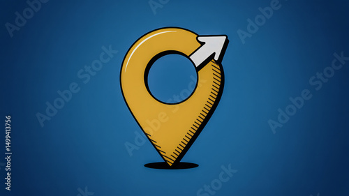 Yellow location pin on blue background icon-style