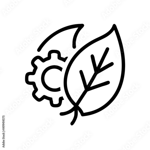 Eco-friendly gears and leaf symbolizing sustainable processes. The intricate design symbolizes the blend of nature and technology.
