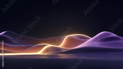 Abstract Light Waves in Smooth Flowing Landscape at Night