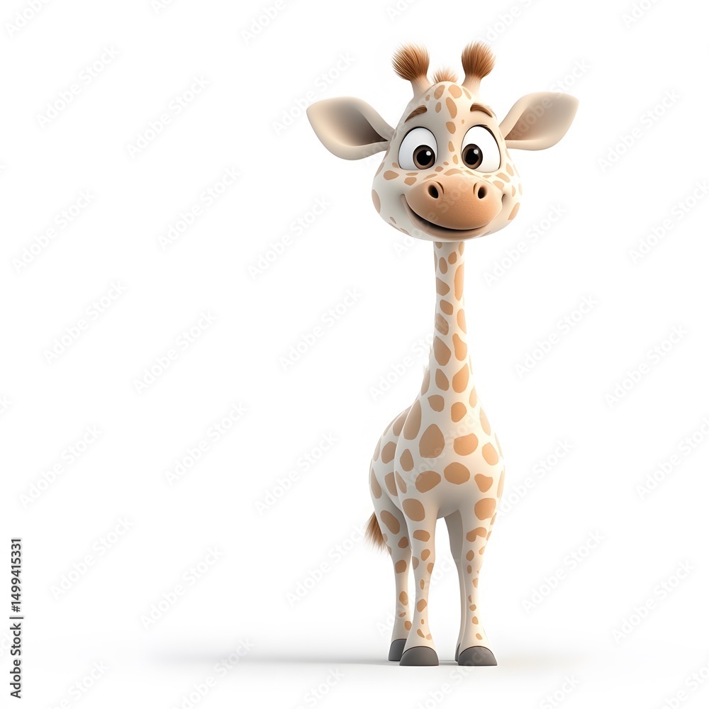 Obraz premium Cartoon Giraffe with Big Eyes and a Friendly Smile on a White Ba