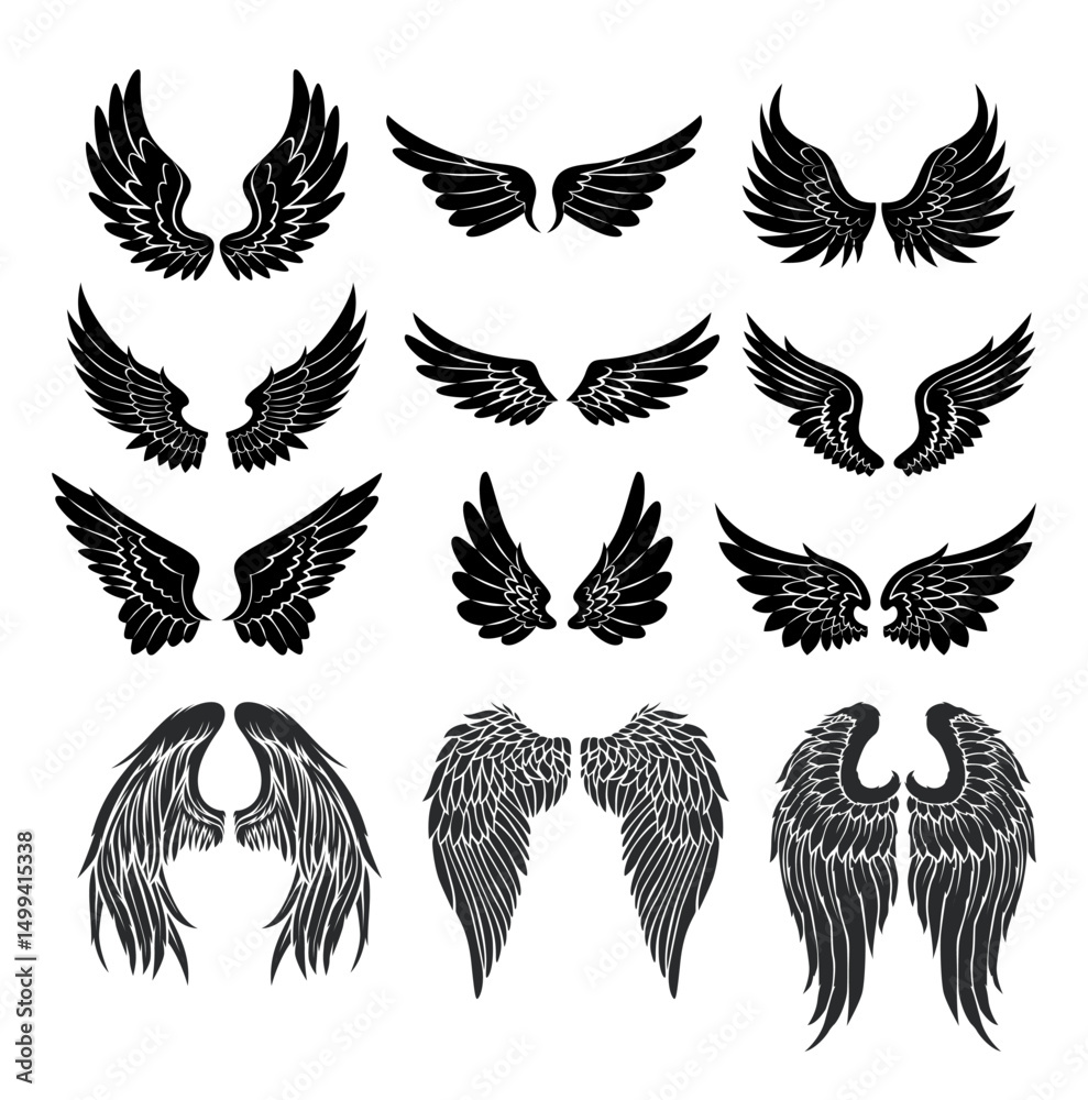 Obraz premium Hand Drawn Angle Wings Silhoutte