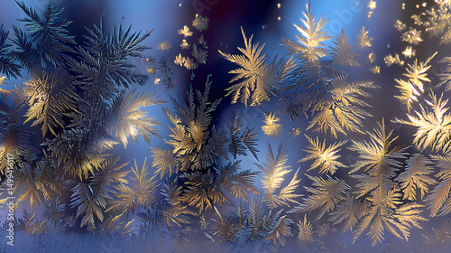 Frosty Winter Landscape with Delicate Ice Patterns on Glass Surface