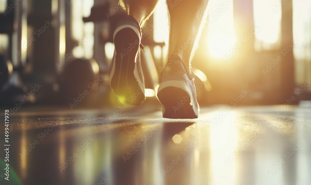Naklejka premium Bieganie na bieżni w świetle zachodzącego słońca