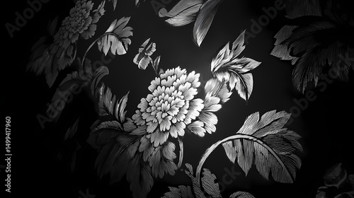 Elegant Black and White Floral Pattern with Intricate Details