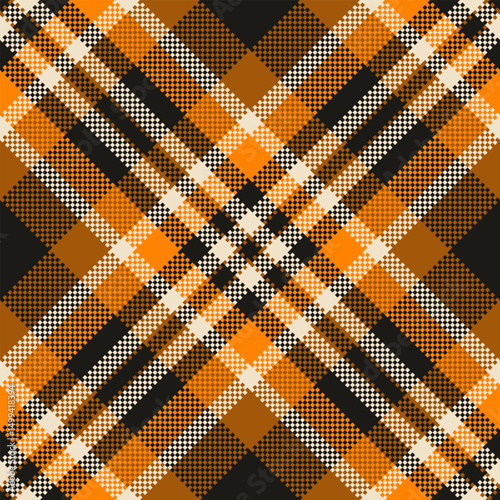 Intricate plaid pattern with warm orange hues classic cross weave. Ideal for backgrounds, textiles, or a cozy, autumnal design. Timeless, versatile texture.