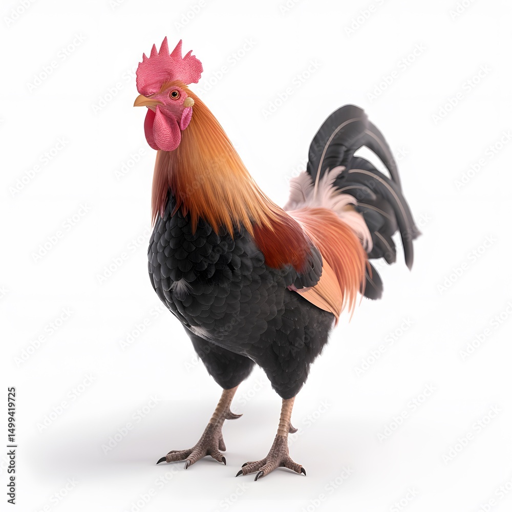 Fototapeta premium Detailed Studio Portrait of a Vibrant Rooster with Striking Feat