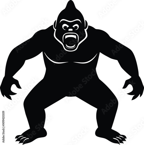 Gorilla funny pose silhouette vector illustration.