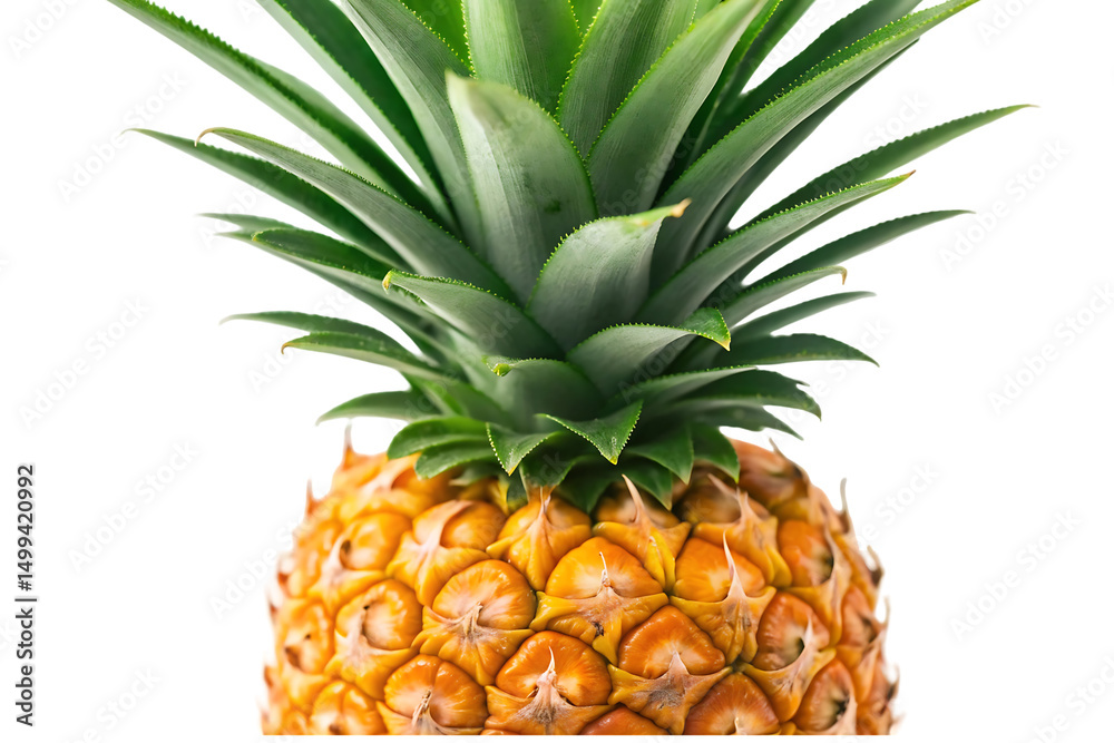 Fototapeta premium Whole Ripe Pineapple with Spiky Crown – Tropical Super fruit illustration on white