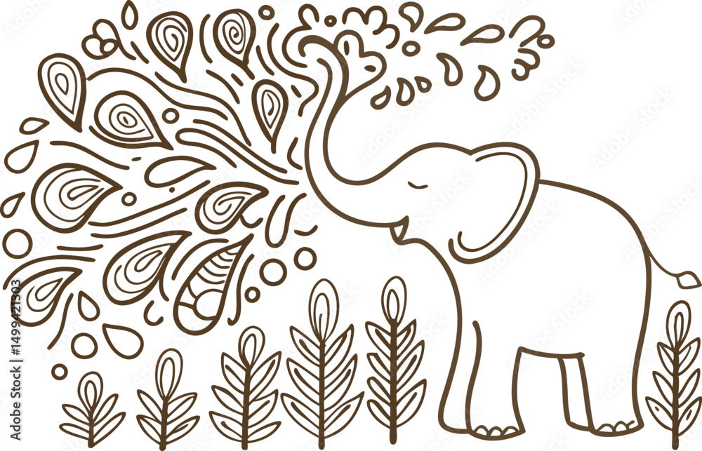 Obraz premium elephant with floral patterns playful design with intricate botanical elements and joyful expression