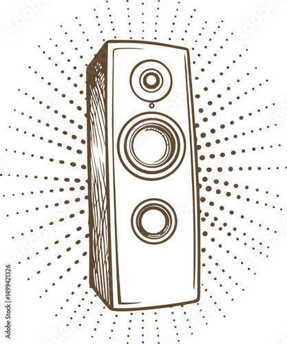 Vintage speaker illustration with halftone effect retro music audio design