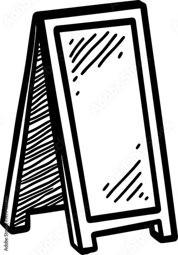 Blank chalkboard sign, a frame display sketch style, black and white illustration