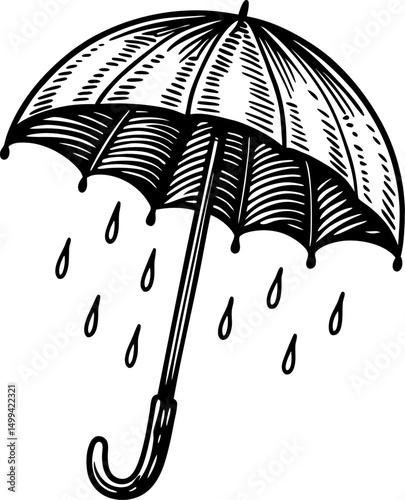 retro illustration of an umbrella with falling raindrops