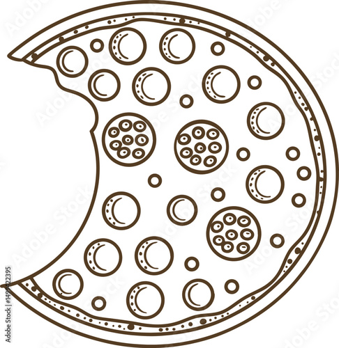 monochrome sketch of a bitten cookie with chocolate chips, simplistic dessert illustration