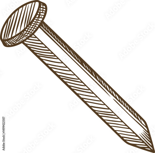 illustrated iron nail drawing simple metal object, hand drawn construction tool concept
