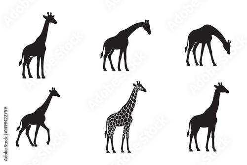 Giraffe silhouette vector set in various poses