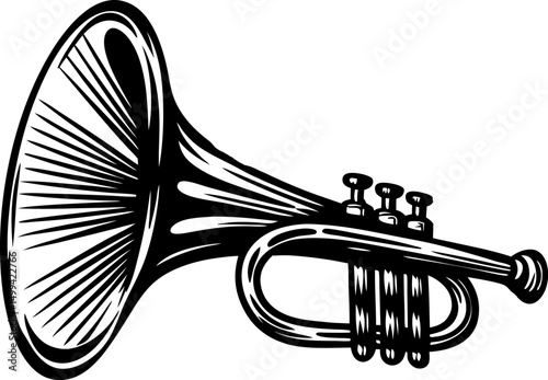 Vintage trumpet illustration showcasing classic brass musical instrument art in black and white