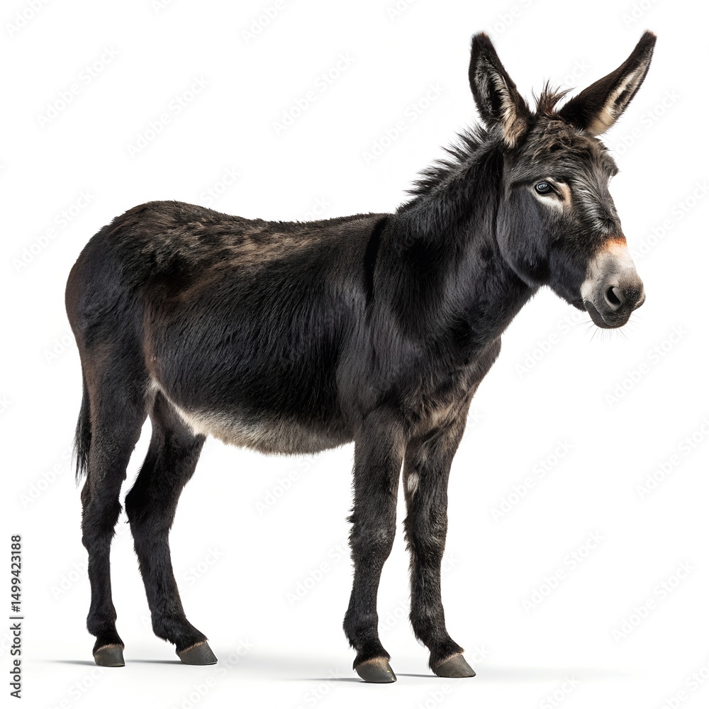 Clean Donkey Standing on White Background, 8K Studio Portrait Clean Donkey Standing on White Background, 8K Studio Portrait