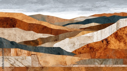 Modern Abstract Landscape with Earthy Color Palette and Geometric Shapes