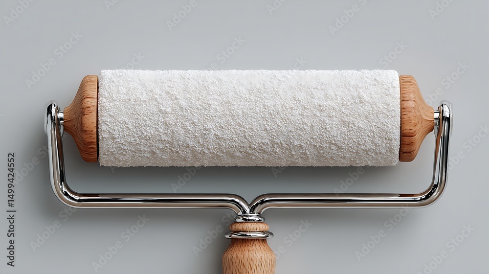 Obraz premium Set of cleaning tools including a brush, watering can and towels placed on bathroom counter. Essential household items for cleaning, hygiene, and home organization.