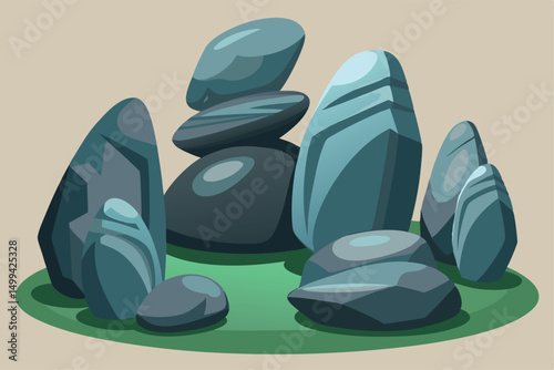 Set of Stones. Image of Various Isolated Stones or Minerals. Vector Design.