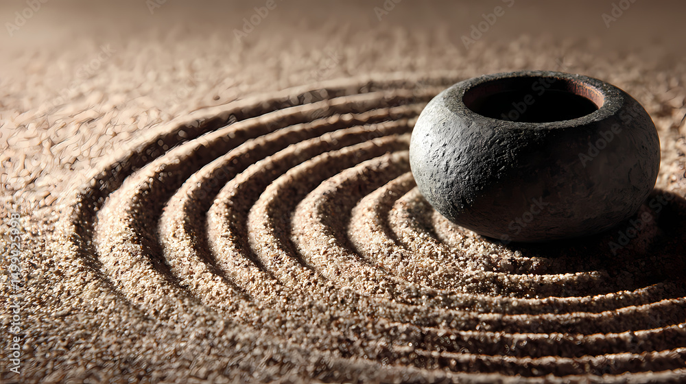 Naklejka premium Calm Zen Garden Scene with Stone and Sand Patterns for Relaxation