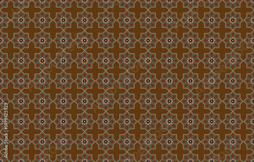 Geometric ethnic pattern oriental design on dark midnight navy background. Traditional geometry abstract with pink, white, yellow, green color for wallpaper handcraft, carpet, clothing, fabric design.