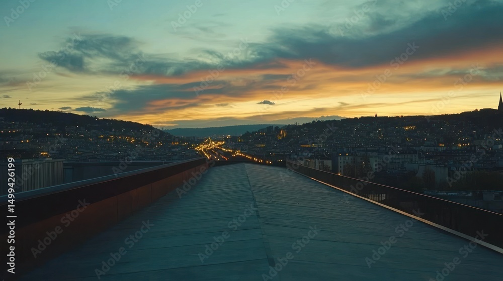 Obraz premium Cityscape Sunset from Elevated Vantage Point