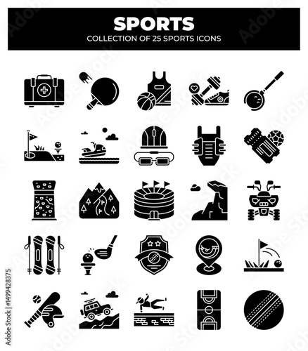 Collection of 25 Sports Icons. Sport Equipment. Games. and Fitness Activities