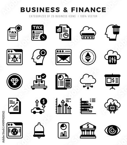 Set of simple Lineal Filled Business & Finance Icons. Lineal Filled art icons pack.